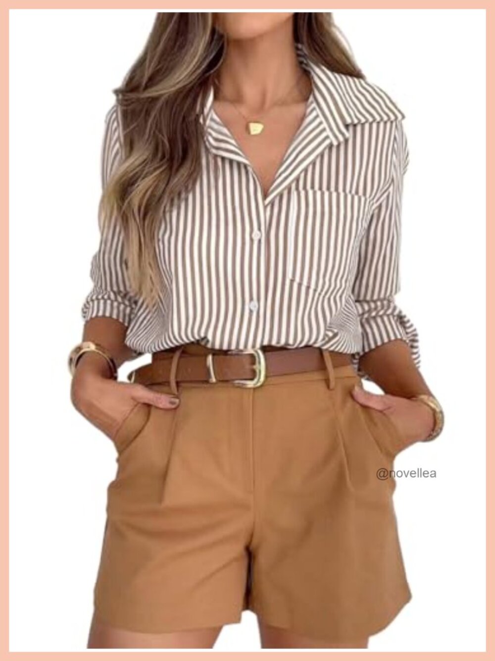 Striped Button Down Shirt for Women Wrinkle-Free Long Sleeve Work Blouse